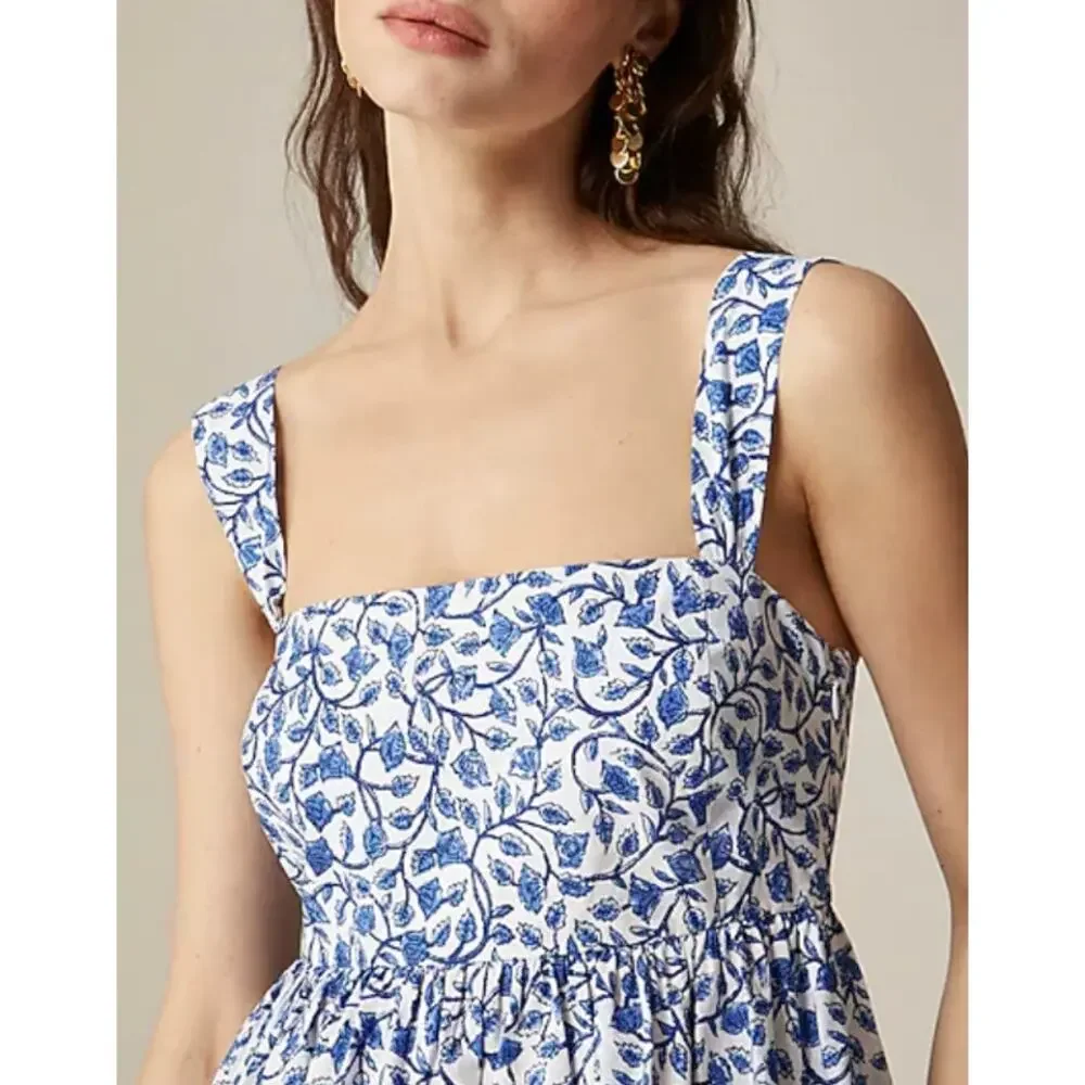 J Crew Square Neck Midi Dress 6 Blue Bandana Floral NWT CK798 J.Crew Western